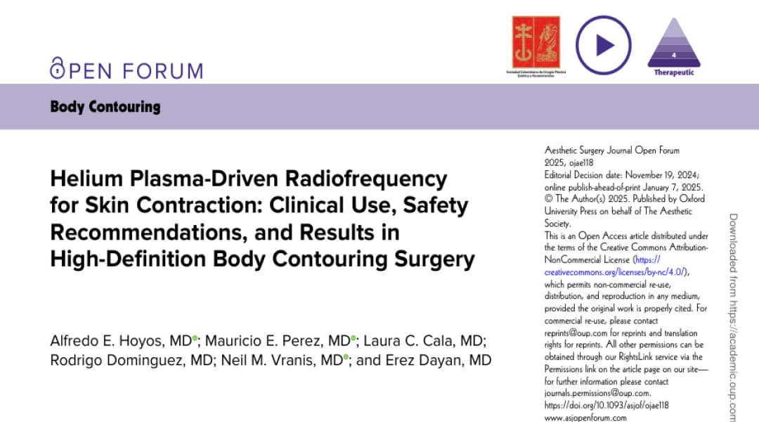 Перша сторінка статті «Helium Plasma-Driven Radiofrequency for Skin Contraction: Clinical Use, Safety Recommendations, and Results in High-Definition Body Contouring Surgery»